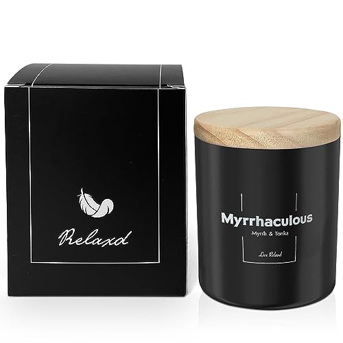 Relaxd Premium Myrrh & Tonka Scented Natural Soy Wax Candle (Myrrhaculous), Large, Long Lasting Aromatherapy Essential Oil Candles #TOP6