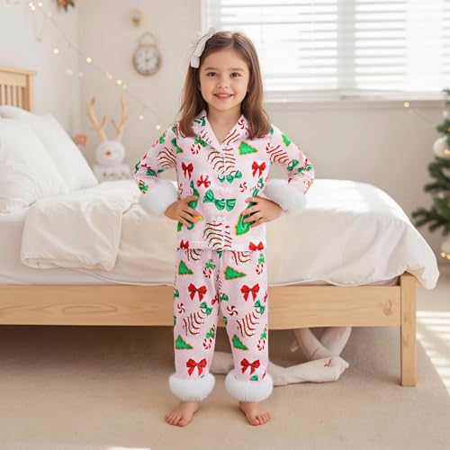 Toddler Girl New Year Silk Pajamas Bow&Clock Print Lapel Long Sleeve Button Down Tops and Pants Sleepwear PJs Outfit2