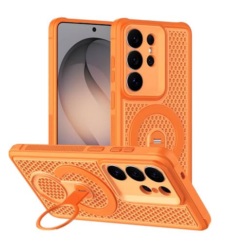 Coque Samsung S26 Ultra orange avec support rotatif et protection caméra arrière
