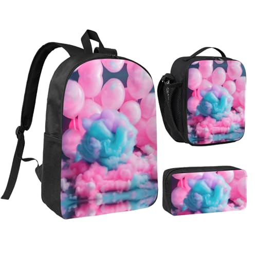 Sac à dos d'école EdWal rose 3 pièces avec boîte à déjeuner et trousse pour fille