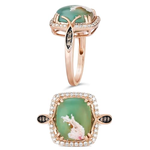 4 2/3 Carat Cushion Shaped Green Aquaprase Cabochon Topaz and Smokey Quartz Halo Statement Ring for Women in 14k Rose Gold Plated 925 Sterling Silver Promise Anniversary Ring Size 5 to 10 by LeVian