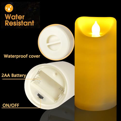 Image of CANDLE CHOICE Outdoor Battery Operated Flameless Candles with Remote Timer Waterproof Flickering Plastic Electric LED Pillar Lights for Lantern Patio Garden Wedding Party Decorations 3x7 Inches 2 Pack