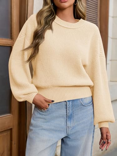 Image of Saodimallsu Womens Batwing Long Sleeve Sweaters Casual Crewneck Loose Chunky Knit Fall Pullover Tops