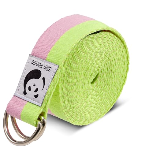 Slim Panda Yoga Strap for Stretching,Cotton Yoga Strap with Adjustable D-Ring Buckle,Non-Elastic Yoga Belt for Pilates,Gym Workouts,Physical Therapy,Improve Flexibility