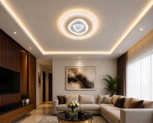 Image of FILLISKA Aluminium Luxurious 3 in 1 Led Ceiling /Wall Chandelier Light with 3 Step Colour Changing Function (Acrylic White-629-3)