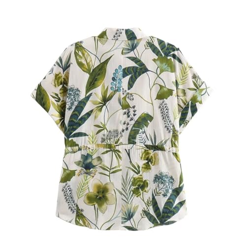 Women's Suit Short Sleeve Tie Printed Shirt Top High Waisted Wide Leg Pants Set Ladies Two Piece Set4