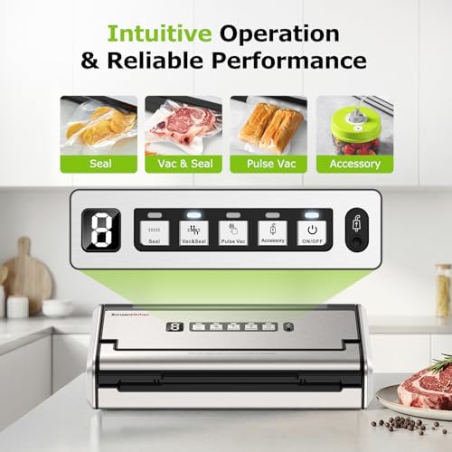 Bonsenkitchen Vacuum Sealer for Food, Stainless Steel, 0.2-inch Wider Seal