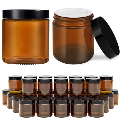 Tecohouse 4 oz Amber Glass Jar with Lids, 48 Pack Small Candle Jars with Lids & Sticker, Empty Cosmetic Containers for Sample, Cream, Spice, Lotion, Ointments Drying jar