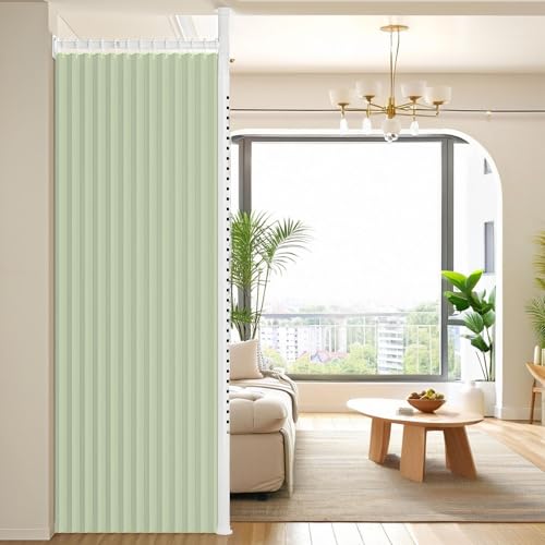 部屋 間仕切りカーテン 突っ張り棒, 防音パーテーション つっぱり式 仕切りカーテン, 自立式 ドリル不要工具不要 調節可能(グリーン,幅90cm-150cm)