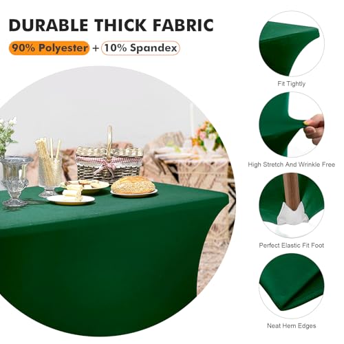 Image of SEPARO 2 Pack 6 Ft Hunter Green Spandex Table Cover Fitted Rectangular Tablecloth Stretchable Fabric Table Cloth 6 ft Wrinkle-Free for Party Tradeshows Banquet Weddings Cocktail