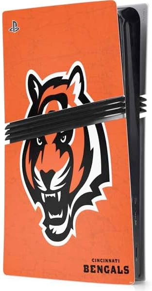 Skinit Decal Gaming Skin Compatible with PS5 Pro Console - Officially Licensed NFL Cincinnati Bengals - Alternate Distressed Design