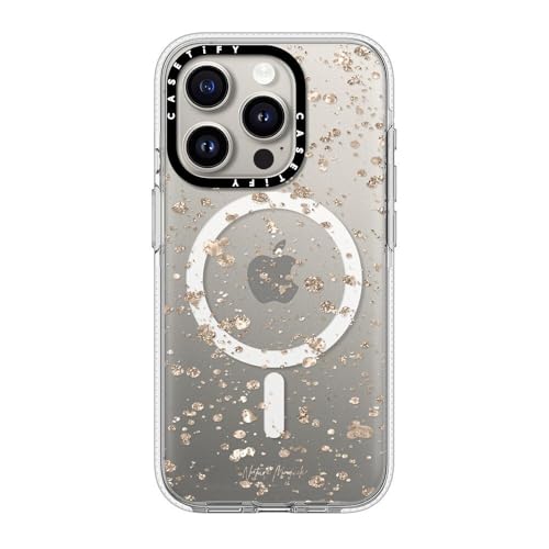 CASETiFY �N���A MagSafe�Ή� iPhone 15 Pro �P�[�X [���΂݂ɂ����f�� / 2m����̗����������N���A / MagSafe �ɑΉ�] - Modern Art By Nature Magick - Glitter Gold +