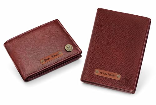 Image of WildHorn customised Gifts for Men | Personalized Leather Wallet for Mens -Name /Logo Printed on Wallet I Customised Ideas for Men Boy Love Husband Employees Clients (GW Pass 2052 Maroon)