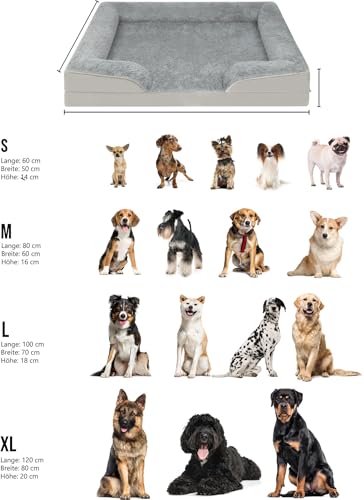 normani Ergonomisches Hundebett für große, mittlere und kleine Hunde - Ortopädisches Hundekissen - Hundecouch mit hohem Rand Farbe Grau Größe 70 cm x 100 cm x 18 cm