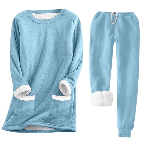 JiXiang Flannel Pajamas for Women Set Soft Comfy Fleece Pjs Pullover Pants Loose Plush Sleepwear Fuzzy Loungewear for Winter