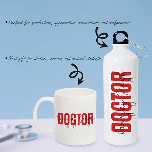 Image of SAVRI Personalized Doctor Gift Set - Custom Name Water Bottle & Ceramic Mug with Doctor Themed Design. Unique Gifts for Doctors, Nurses, Medical Students for Birthdays, Anniversaries & Thanksgiving