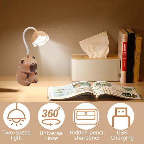 YANGUN Schreibtischlampe Kinder, Capybara Tischlampe,2-in-1 Cartoon Schreibtischlampe mit Bleistiftspitzer,Wiederaufladbare Schreibtischlampes für Kinder,Capybara Nachttischlampe für Lektüre Studieren