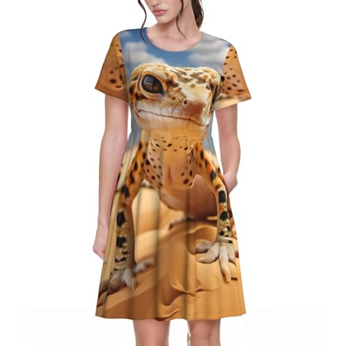 Robe d'été léopard pour femme coupe élégante chic coloris sable Gecko
