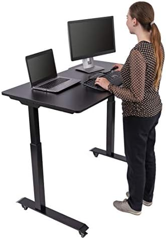 Stand Up Desk Store Electric Adjustable Height Standing Desk with Locking Casters and Furniture Feet (Black Frame/Black Top, 48" Wide)