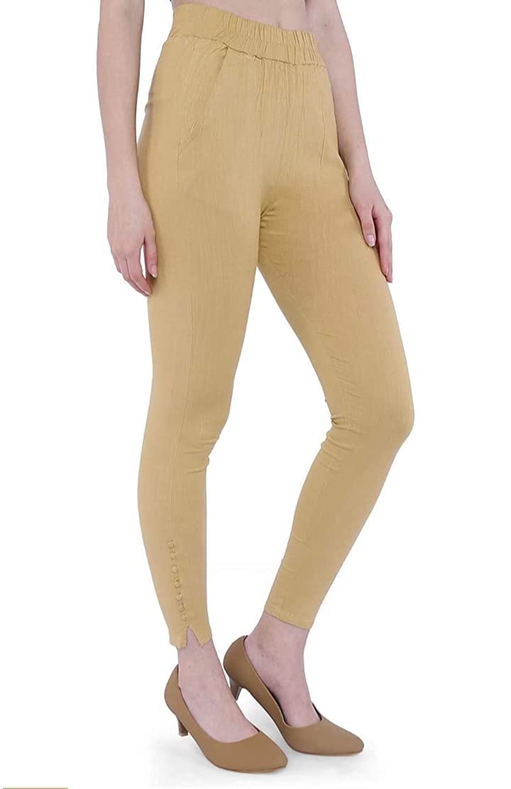 Sanado Women's Ankle Length Slub Cotton Stretchable potli Button Pant