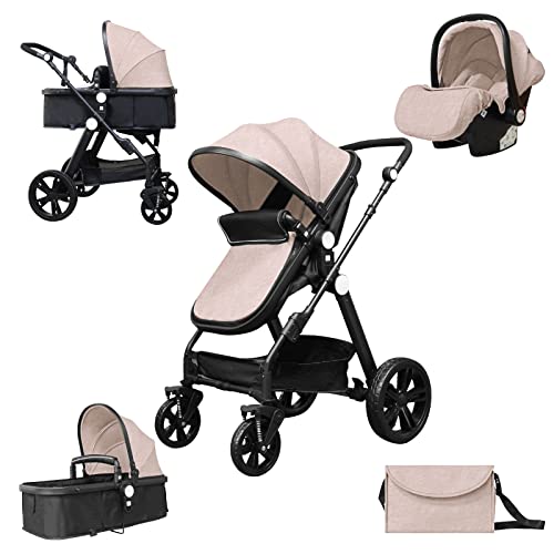 Kinderwagen 3 in 1, Combi Wandelwagen/Kinderwagen/0 tot 36 Maanden Baby/Tas/Mesh (kaki) - Afbeelding 4