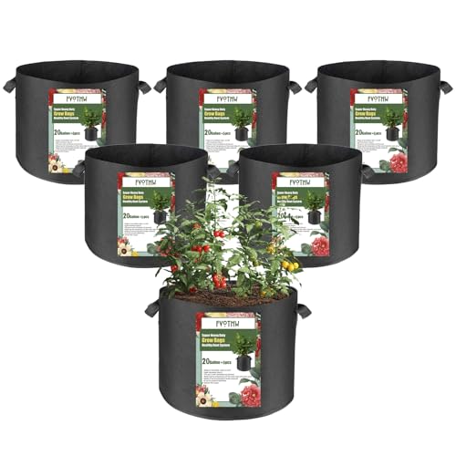 FVOTNW 6-Pack 20 Gallon Grow Bags 300g Non-Woven Fabric Planting Bags with Handles Breathable Drainable Planter Bags for Vegetables Flowers and Indoor Outdoor Gardening