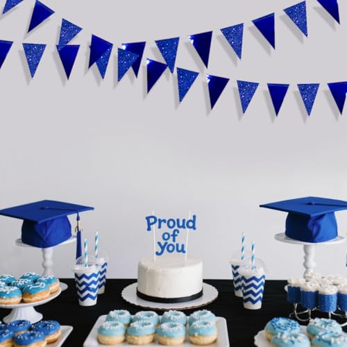 30 Ft Royal Blue Party Decorations Navy Blue Metallic Glitter Paper Triangle Banner Flag Garland Pennant Bunting for Graduation Birthday Wedding Bridal Shower Ahoy Achor Nautical Theme Party Supplies