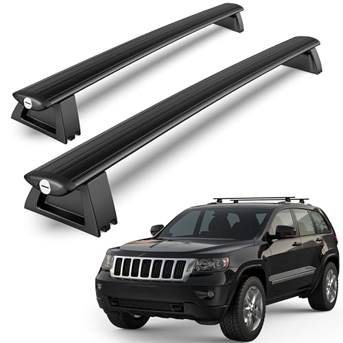 KUIPERAUTO 165lbs Aluminum Roof Rack Cross Bars Compatible for 2011-2021 Jeep Grand Cherokee with Grooved Side Rails Rooftop Luggage Carrier Rack for Bike Canoe Kayak Cargo Box