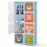 FANTASK Children's Wardrobe, Modular Plastic Cabinet with 8 Cubes, Storage Shelf with Doors & Hangers, Wardrobes for Children's Room, Bedroom (Blue, 8 Cubes)