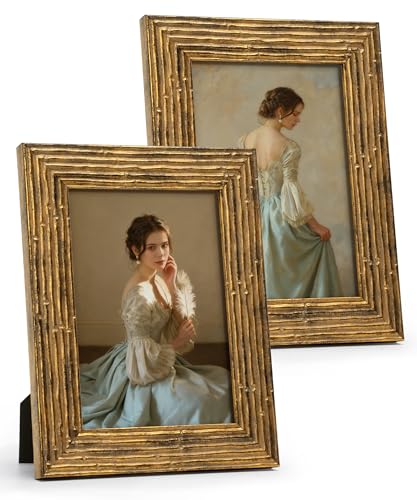 Afuly Bilderrahmen 13x18 cm Vintage Antik Gold Fotorahmen PS Linien Picture Frame Desk Schlafzimmer Deko Wand Geburtstag Hochzeit Jahrestag Geschenke für Frauen Mama Papa Couple Freunde Famili 2er Set