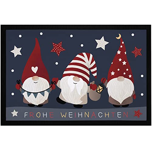 MoonWorks® Fußmatte Frohe Weihnachten Wichtel Sterne Wintermotiv Gnomes Zwerge rutschfest...