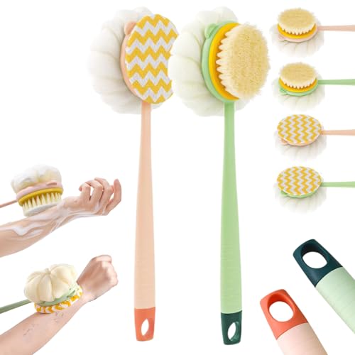 2-in-1 Bath Scrubber & Back Brush, Back Scrubber for Shower, Loofah on a Stick, Loofah with Handle Double-Sided Deep Cleaning, W
