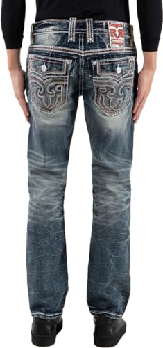 Rock Revival - Mens Remi RP3786J Straight Jeans, Color Med Blu, Size: 29W x 34L3
