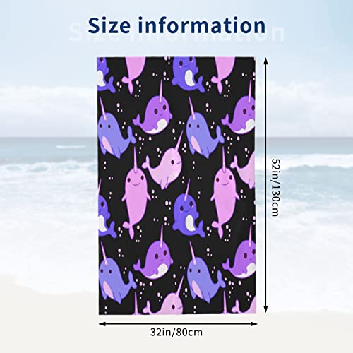 Allgobee Microfiber Beach Towel Narwhal-Unicorn-Of-Sea Lightweight Pool Towel Large Shower Blanket #TOP1