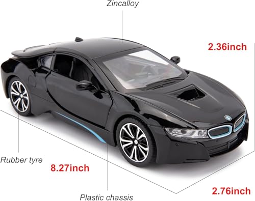 Image of AEXONIZ BMW i8 Die-Cast Model Car for Kids 1:24 Scale with Openable Doors & Pull-Back Action,Premium Toy Gift,Luxury car Toy for Kids(Black-Pack of 1)