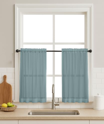 Vargottam Sheer Polyester Georgette Cafe Tier Curtains 42" W x 30" L - Rod Pocket with 1.5" Frill, 2 Panels - Semi-Sheer Short Curtains for Kitchen Sink, Dining Nook, Bathroom, or Cafe Windows