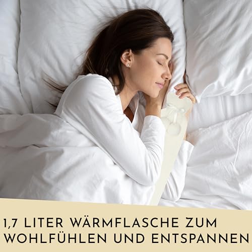 Nordstern Wärmflaschen Schlauch Lang mit Bezug - Flauschige Nackenwärmflasche für die Schultern - Längliche Auslaufsichere Bettflasche 75 cm - Ideal für Erwachsene & Kinder