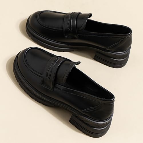 Women's Loafers, Lug Sole Slip On Platform Chunky Penny Loafers for Women, Stylish Dressy and Work Shoes, Business Casual Footwear for Women (Black,7)2