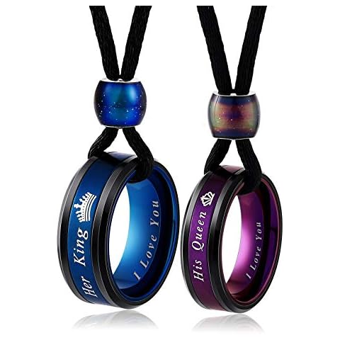 Anillo de acero inoxidable Lieson para pareja con colgante largo Cover