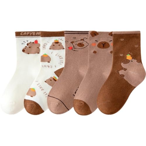 Ymxygz 5 Pares De Calcetines De Capibara para Niños, Divertidos Calcetines De Algodón con Dibujos Animados, Novedosos Calcetines Deportivos para Niños Y Niñas.