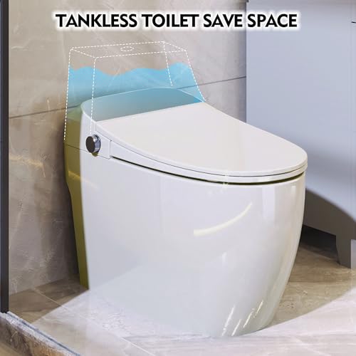 Inodoro inteligente sin tanque de una pieza moderno, blanco | sin bidé, asiento calefactado, descarga automática por sensor de pie, funcionamiento en apagones, tapa con cierre suave y luz nocturna miniatura 3