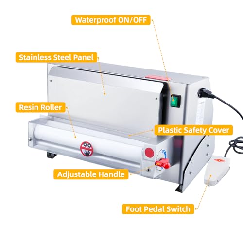 EASYROSE Commercial Electric Dough Sheeter with Foot Pedal, 12" 30cm Max Width Pizza Dough Press, 450W Motor, 0.7-5.4mm Thickness for Fondant & Puff Pastry