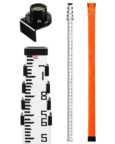 LEIFIDE 16 Foot Aluminum Grade Rod 10ths 5 Sections Telescopic Laser Level Pole with Bubble Level Carrying Case Double Sided Scale Leveling Measuring Stick for Houses Walls Floors Surveying Equipment