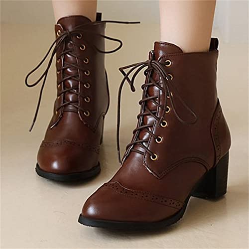 Betastella Women's Lace Up Booties Chunky Heel Ankle Boots Side Zip Short Boots Dress Shoes4