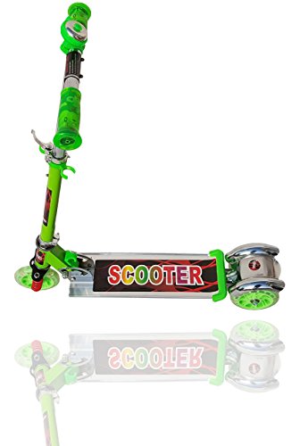 Image of Magicwand Spring Loaded Heavy Metallic Big Size 3 Wheel Height Adjustable Scooter for Kids (Green)