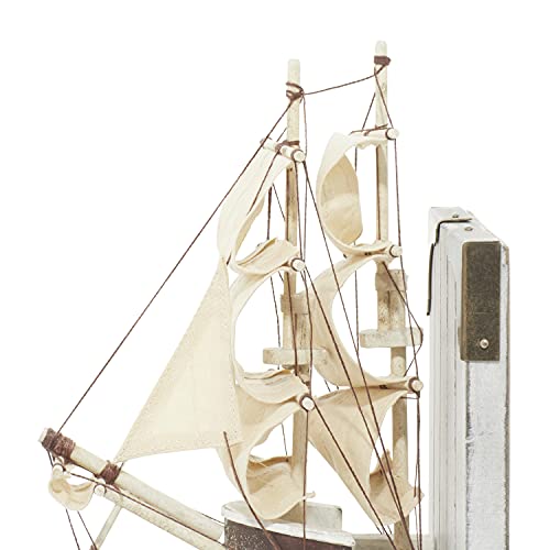 Deco 79 Wood Sail Boat Bookends With Real Boat Rigging, Set Of 2 6"W, 9"H, White #TOP6