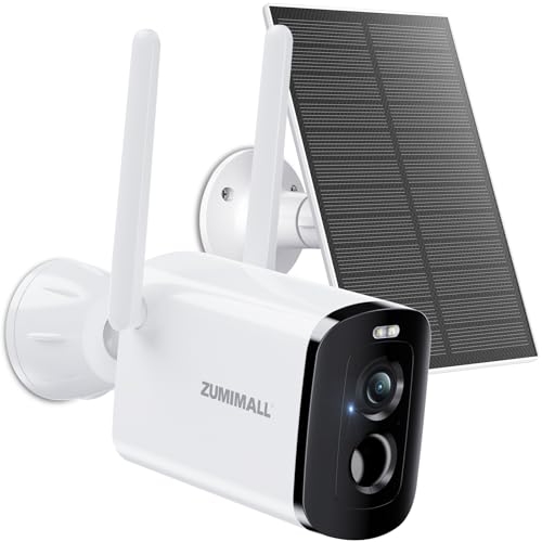 Image of ZUMIMALL Solar Security Cameras Wireless Outdoor, 2K Camera for Home Security with 3MP Color Night Vision, 2.4GHz WiFi, 2-Way Talk, Spotlight & Siren, IP66 Weatherproof, Compatible with Alexa