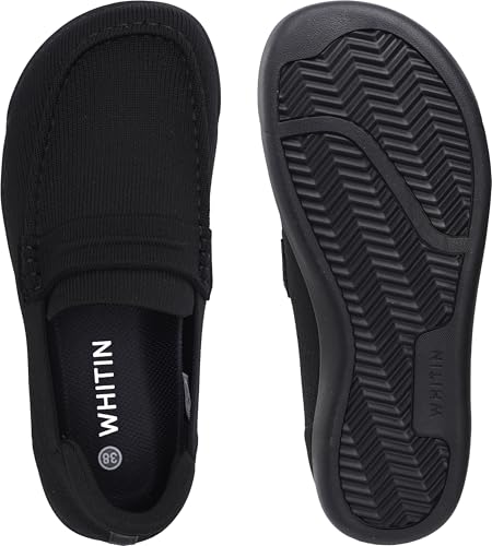 Image of WHITIN Women's Slip On Penny Loafers Wide Width | Comfortable Knit Flat Shoes