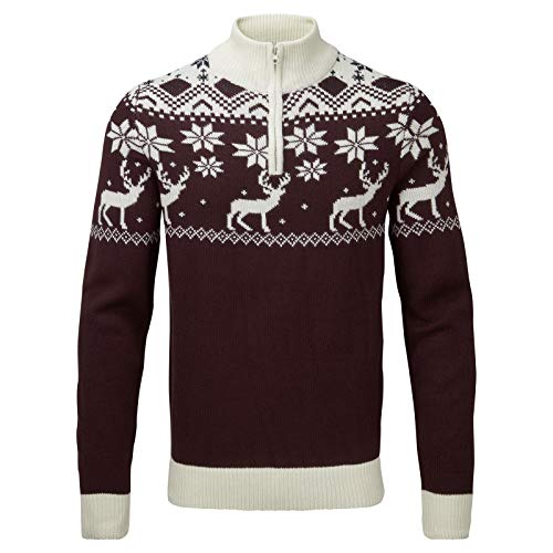 Snuggaroo Reindeer Zip Homme Pull col Montant 1/4 Zip Manches Longues Tricoté - Bordeaux/Blanc - M Cover