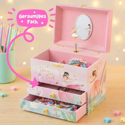 Musikalisches Ballerina-Schmuckkästchen für Mädchen – Kinderspieluhr mit drehender Ballerina, Ballett-Geburtstagsgeschenke Mädchen, Schmuckkästchen, 17,1 x 13,3 x 15,2 cm – Alter 3–10, rosa